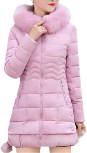 Winter Warm Coat Women's Long Parka Coat Fashion Faux Fur Hooded Coat Casual Cotton Padded Jacket
