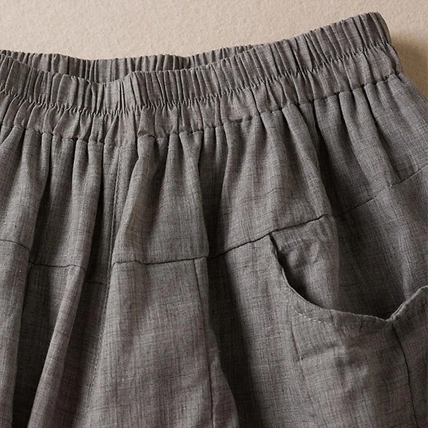 Women Chinese Frog Button Trim Cotton Linen Palazzo Trousers Summer Fashion Casual Elastic High Waist Wide Leg Pants