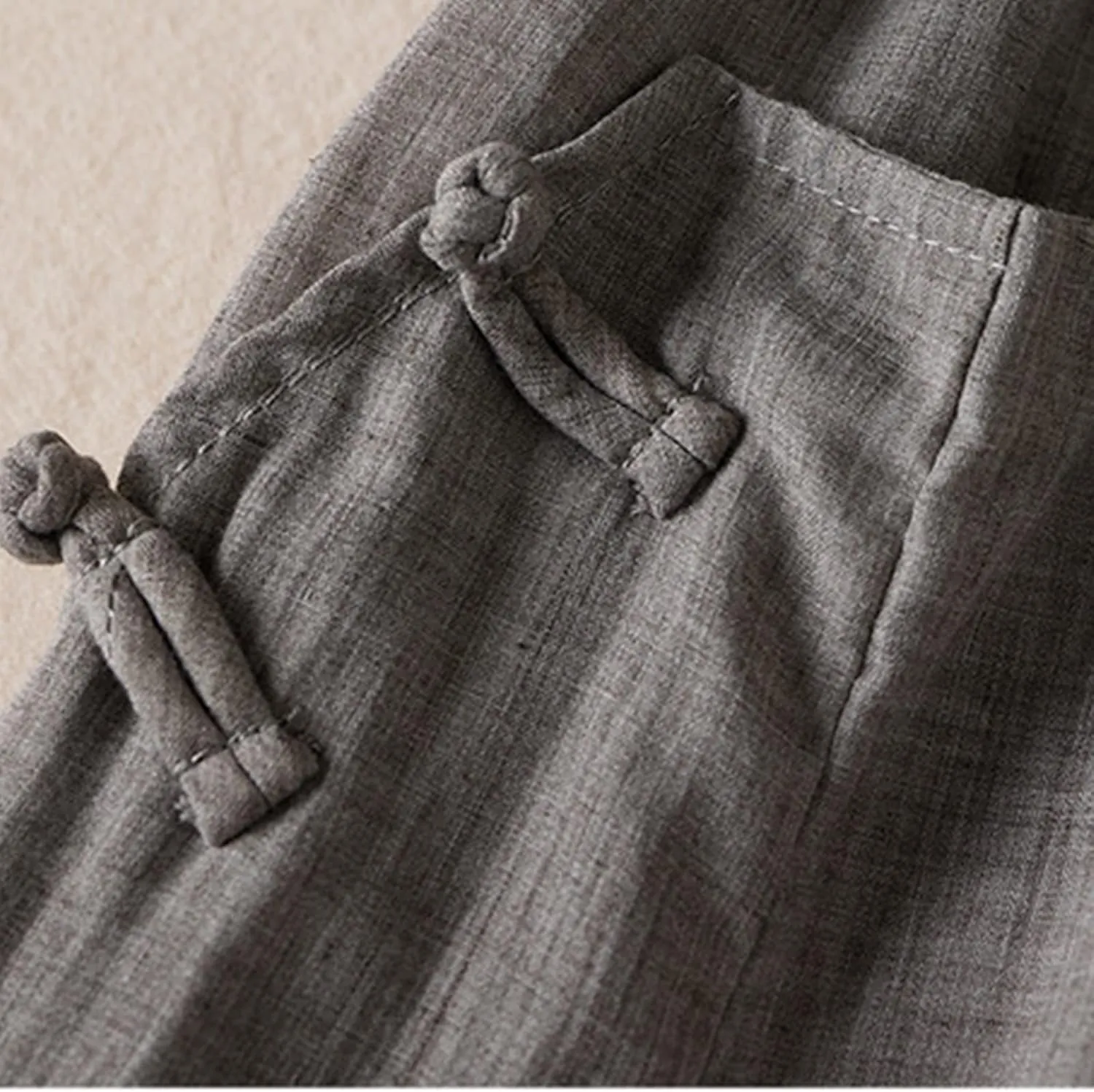 Women Chinese Frog Button Trim Cotton Linen Palazzo Trousers Summer Fashion Casual Elastic High Waist Wide Leg Pants