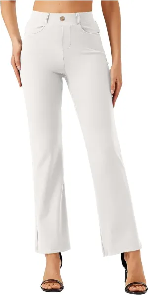 Women High Waist Work Pants Office Yoga Dress Pants Business Casual Outfits Elastic Waist Straight Leg Pocket Trouser