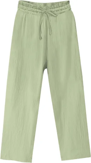 Women Linen Pants Summer Loose Fit Yoga Beach Gauze Pant Casual Lightweight Comfy Drawstring Baggy Trouser with Pocket