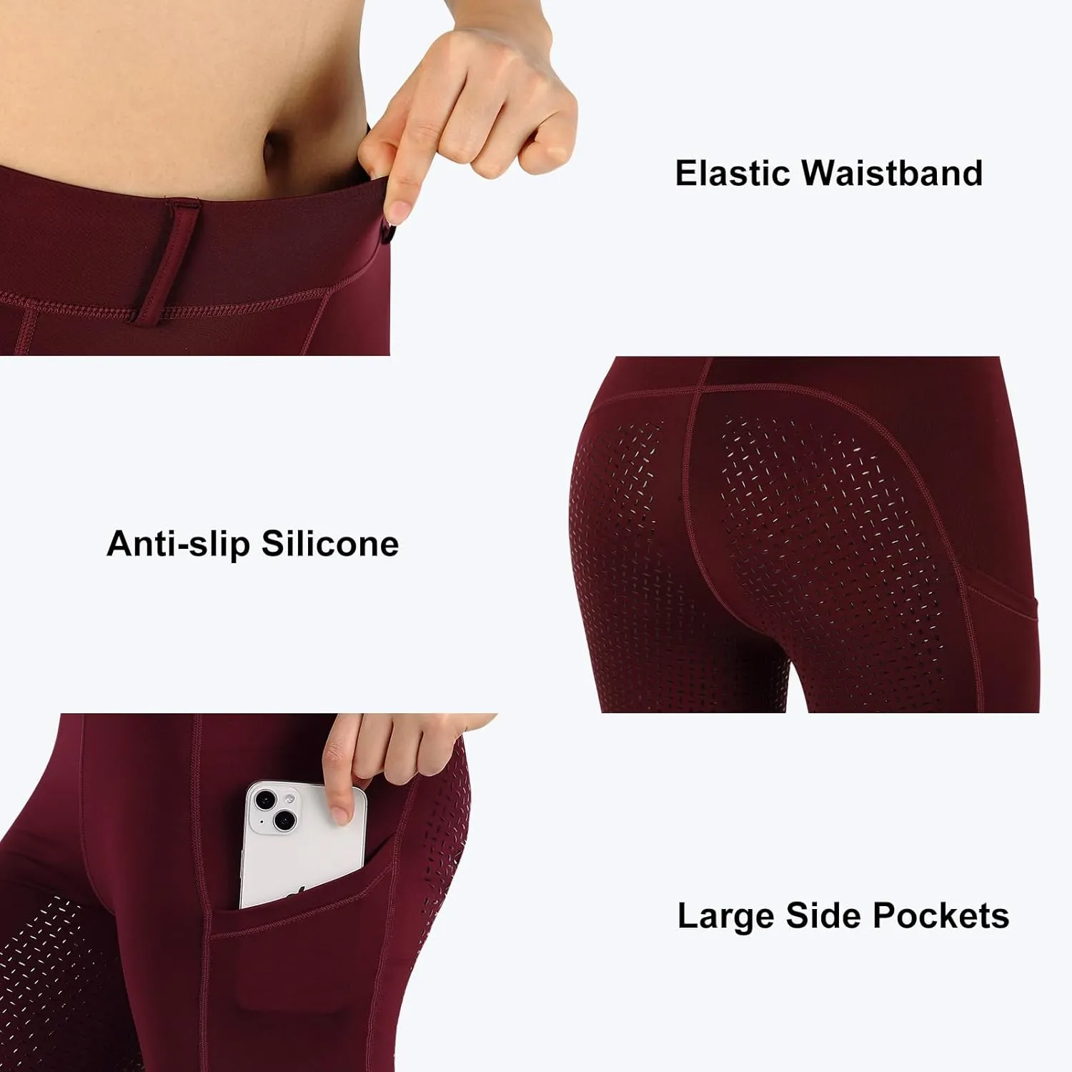 Women Riding Tights Pockets,Women Training Breeches Pants with Silicone Grip