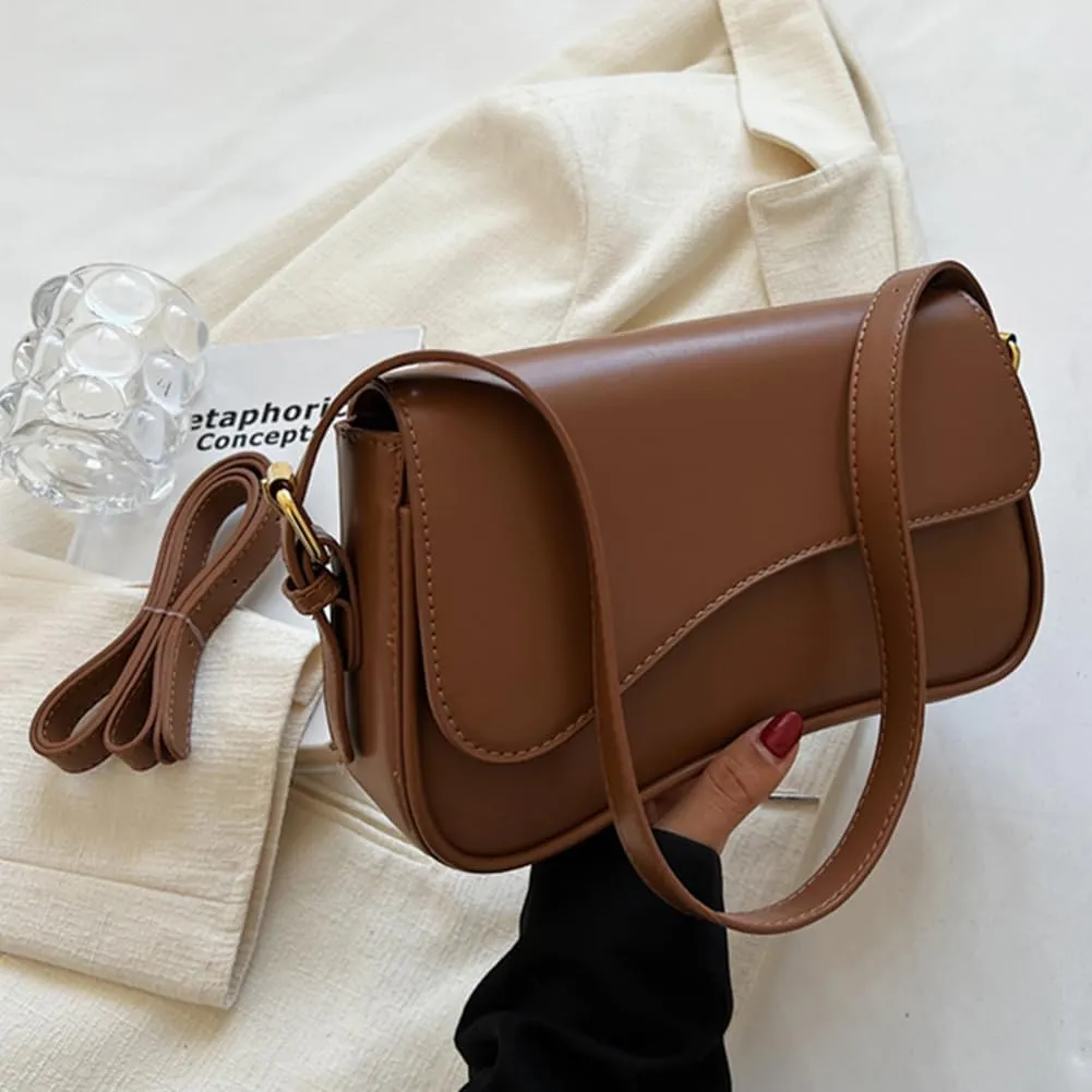 Women Satchel Tote Bag PU Leather Top Handle Bag Buckle Flap Shoulder Bag Trendy Armpit Hobo Bag Shopper Bag
