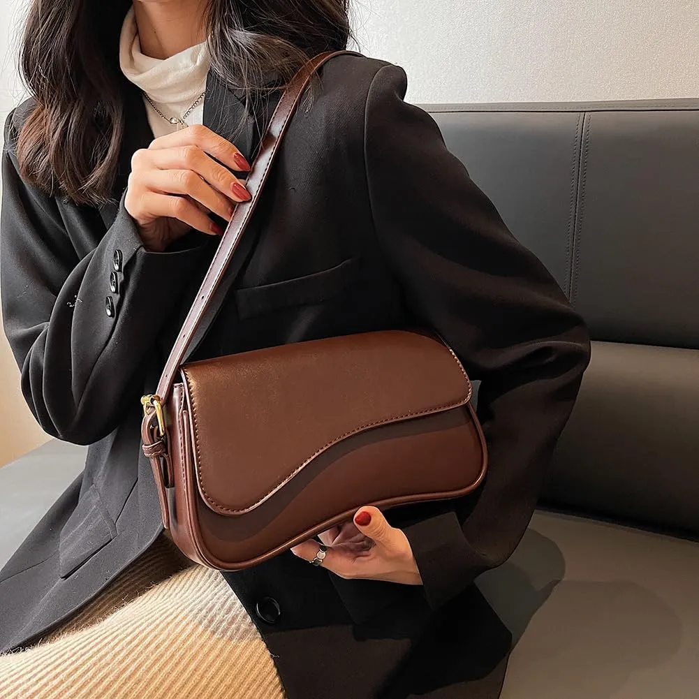 Women Satchel Tote Bag PU Leather Top Handle Bag Buckle Flap Shoulder Bag Trendy Armpit Hobo Bag Shopper Bag