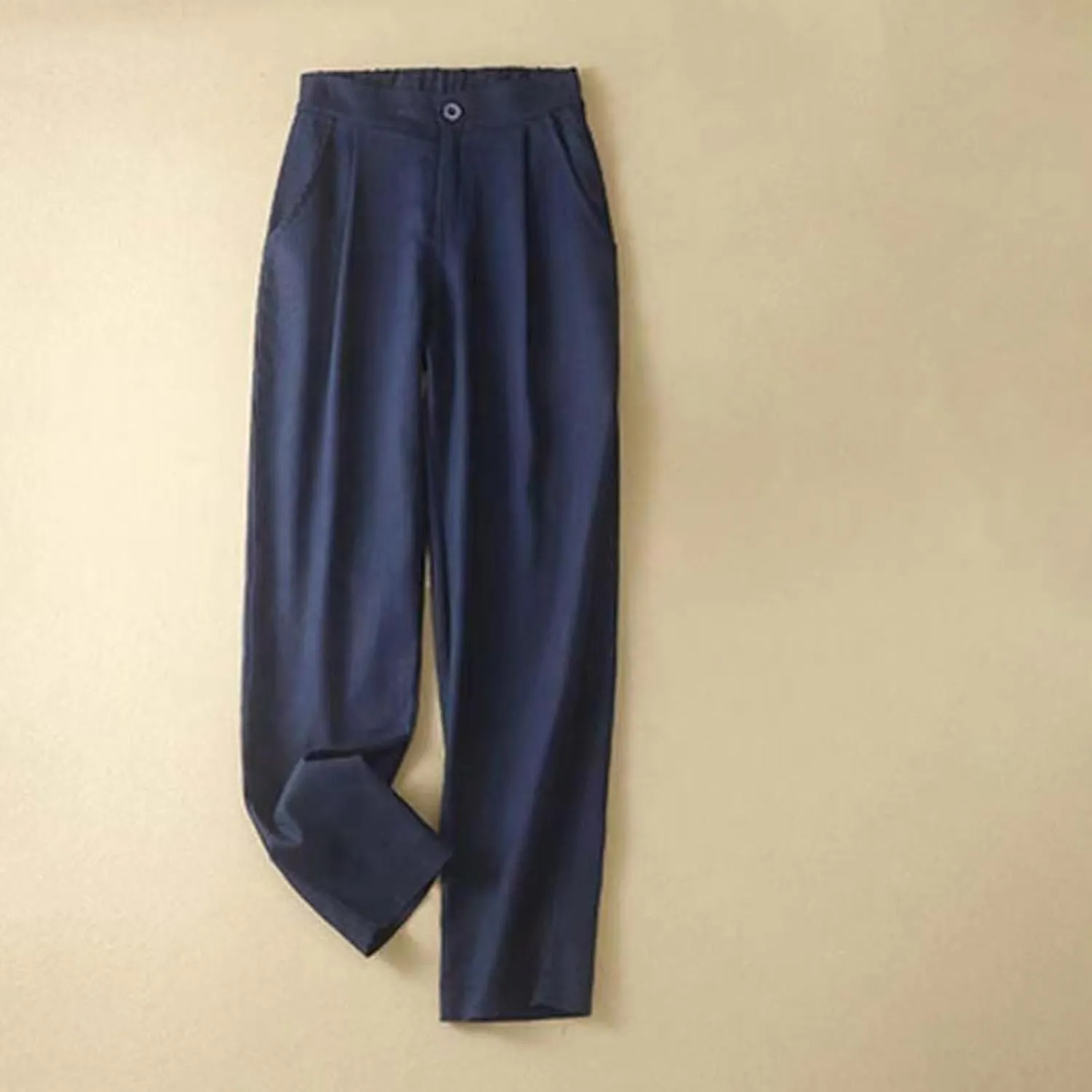 Women Summer Cotton Linen Pants 2024 Trendy Elastic Waistband Wide Leg Trousers Resort wear Clothes with Pockets