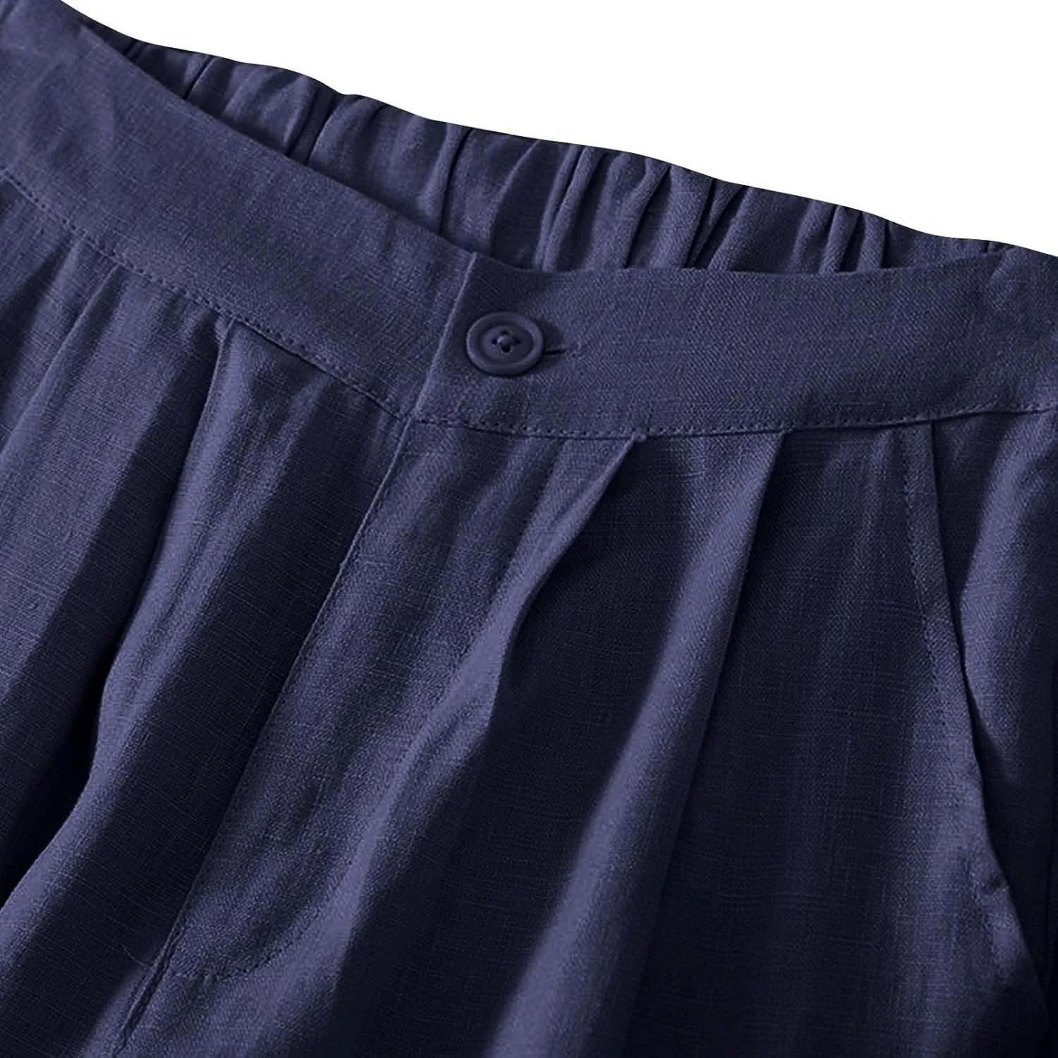 Women Summer Cotton Linen Pants 2024 Trendy Elastic Waistband Wide Leg Trousers Resort wear Clothes with Pockets