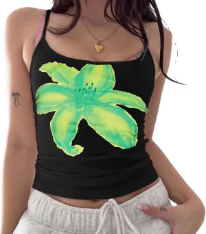 Women Y2k Floral Print Cami Tank Top Scoop Neck Spaghetti Strap Camisole Slim Fit Crop Vintage Going Out Streetwear