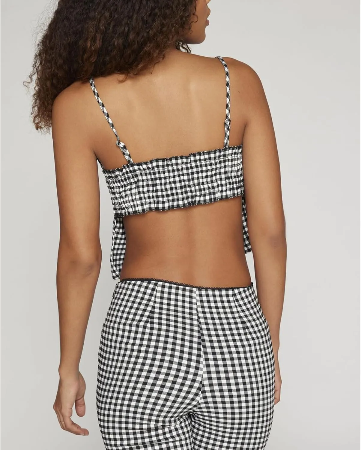 Women Y2K Printed Crop Top Square Neck Sleeveless Gingham Ruffle Runched Camisole Summer Backless Cami Tank Vest