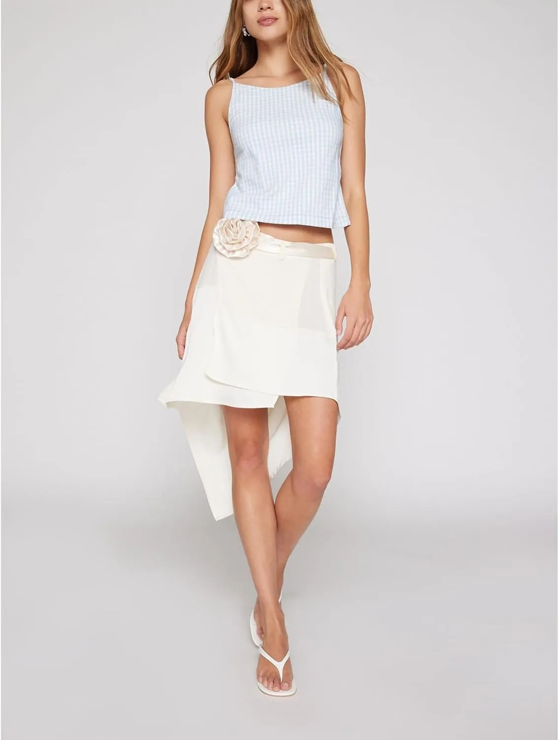 Women Y2K Printed Crop Top Square Neck Sleeveless Gingham Ruffle Runched Camisole Summer Backless Cami Tank Vest