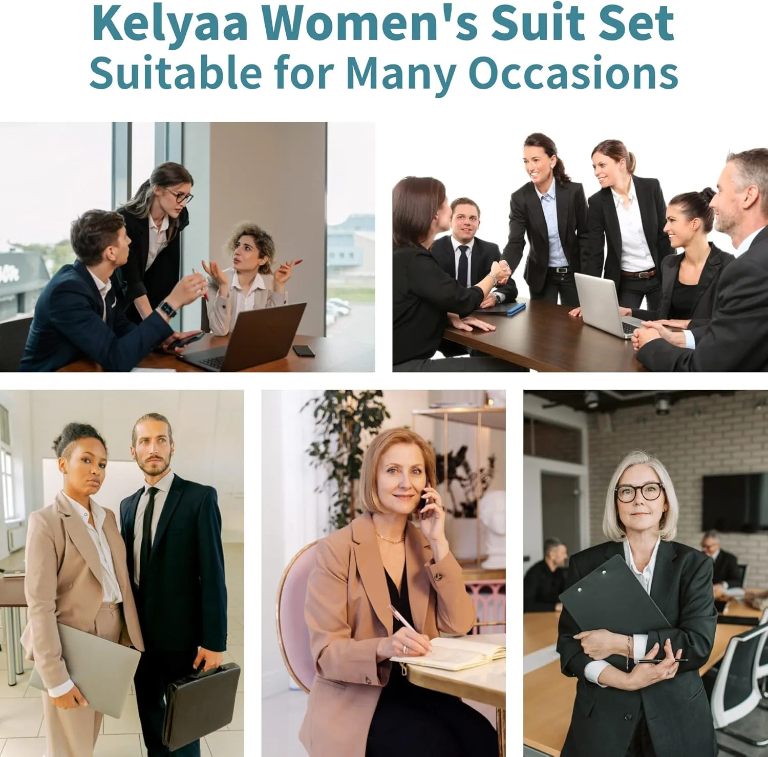 Women's 2 Piece Business Office Suit Lady Peaked Lapel Slim Fit One Button Blazer Jacket and Pants Set