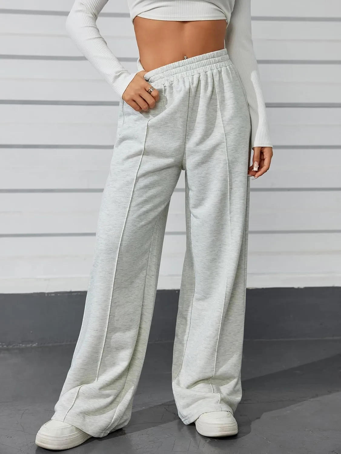 Women's Baggy Sweatpants Elastic High Waisted Straight Leg Pants Casual Loose Long Jogger Pants