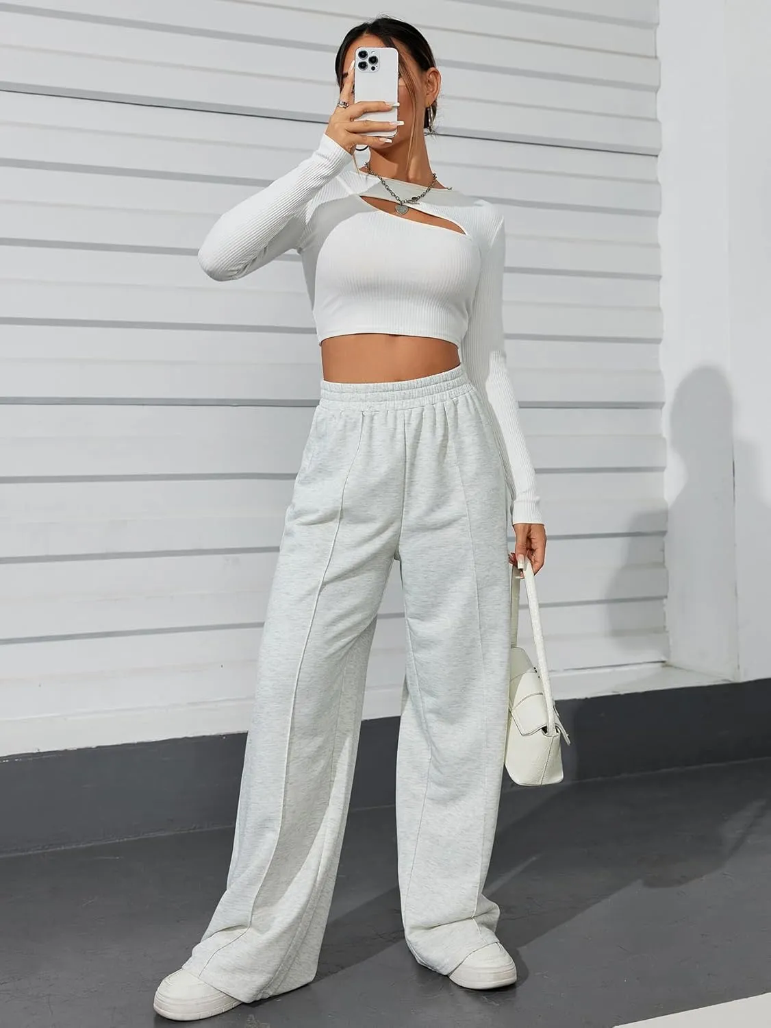 Women's Baggy Sweatpants Elastic High Waisted Straight Leg Pants Casual Loose Long Jogger Pants