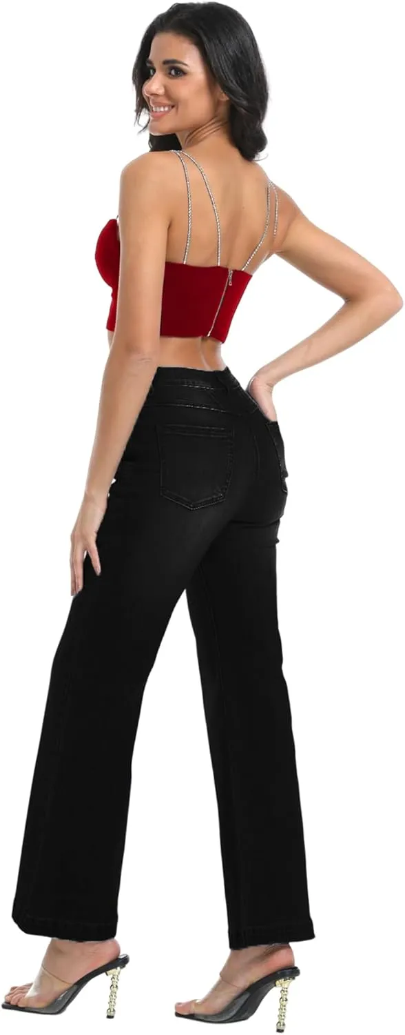 Women's Bell Bottom Jeans High Waisted Stretchy Curvy Flare Denim Pants