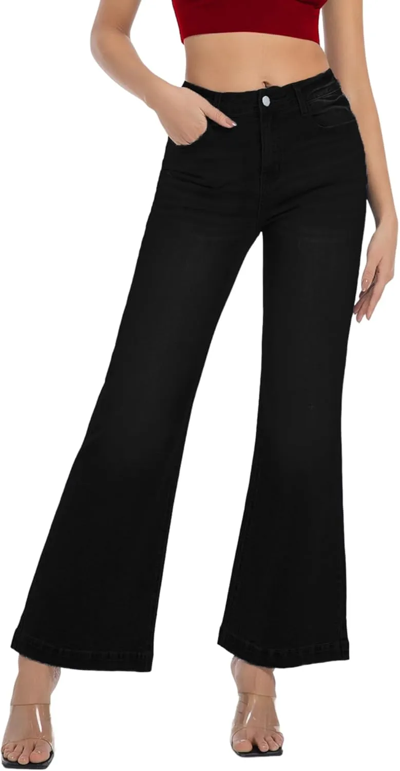 Women's Bell Bottom Jeans High Waisted Stretchy Curvy Flare Denim Pants