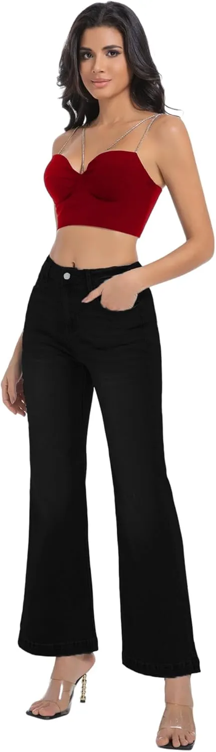 Women's Bell Bottom Jeans High Waisted Stretchy Curvy Flare Denim Pants