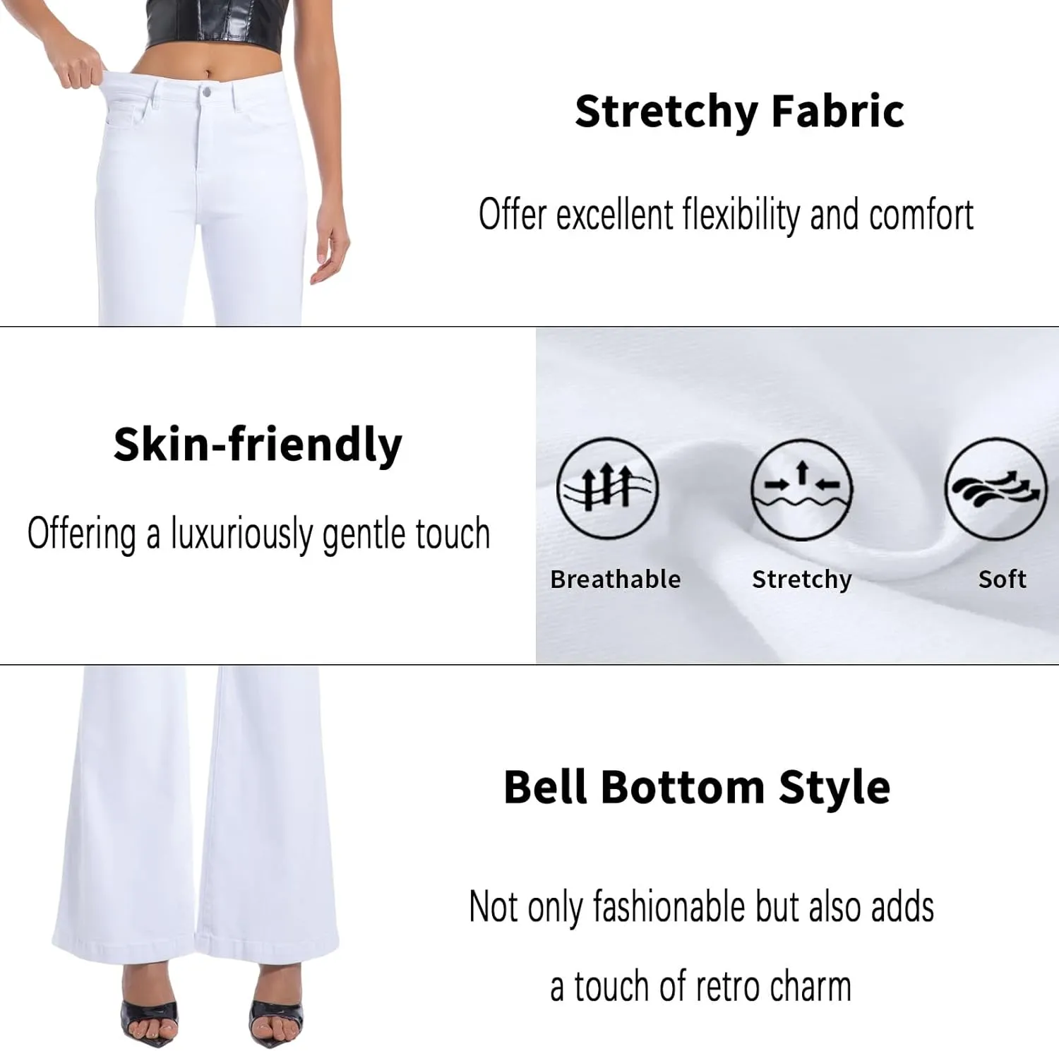Women's Bell Bottom Jeans High Waisted Stretchy Curvy Flare Denim Pants