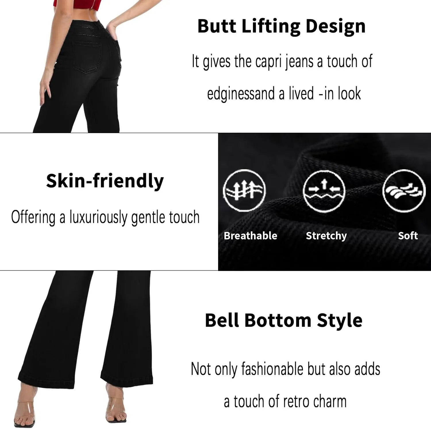Women's Bell Bottom Jeans High Waisted Stretchy Curvy Flare Denim Pants