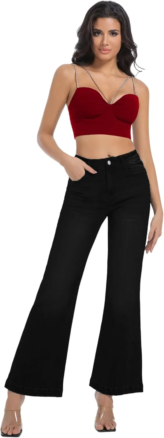 Women's Bell Bottom Jeans High Waisted Stretchy Curvy Flare Denim Pants