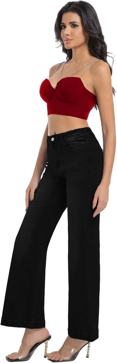 Women's Bell Bottom Jeans High Waisted Stretchy Curvy Flare Denim Pants