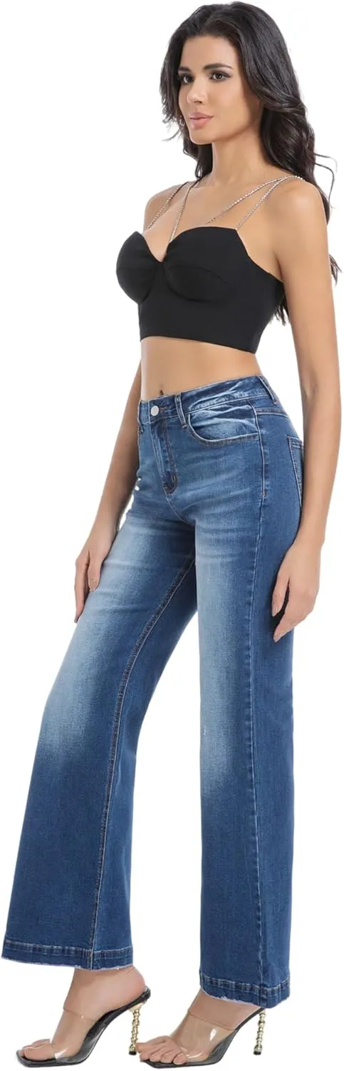 Women's Bell Bottom Jeans High Waisted Stretchy Curvy Flare Denim Pants
