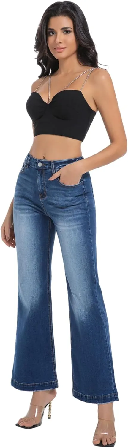 Women's Bell Bottom Jeans High Waisted Stretchy Curvy Flare Denim Pants