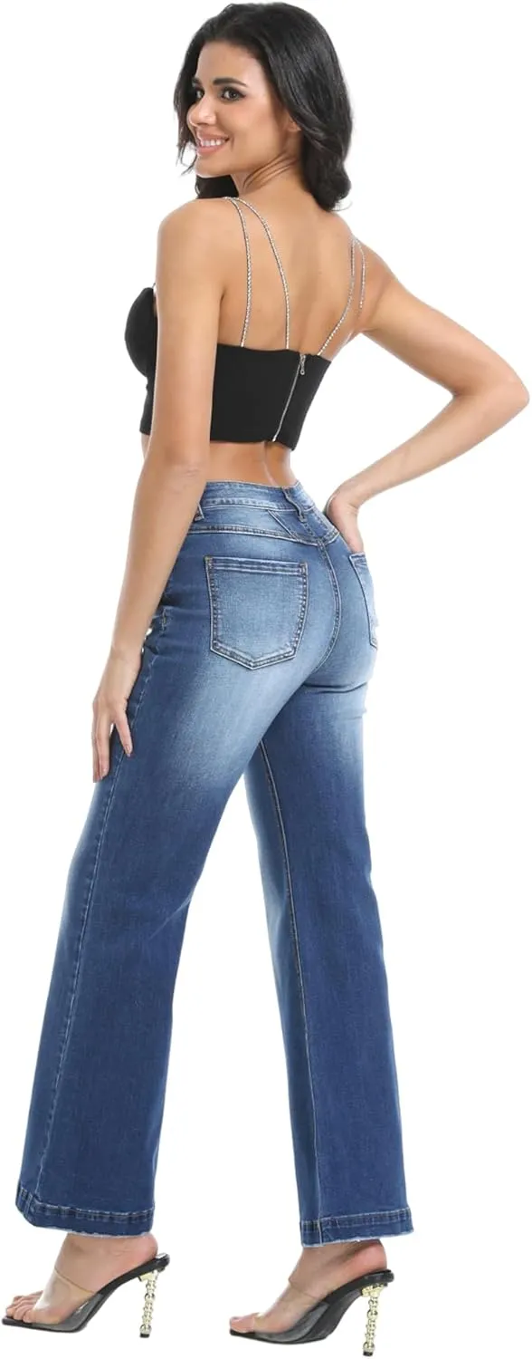 Women's Bell Bottom Jeans High Waisted Stretchy Curvy Flare Denim Pants