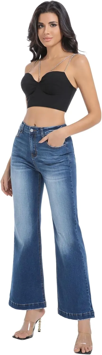 Women's Bell Bottom Jeans High Waisted Stretchy Curvy Flare Denim Pants