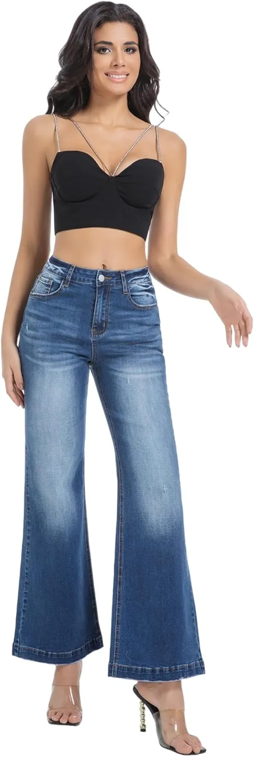 Women's Bell Bottom Jeans High Waisted Stretchy Curvy Flare Denim Pants