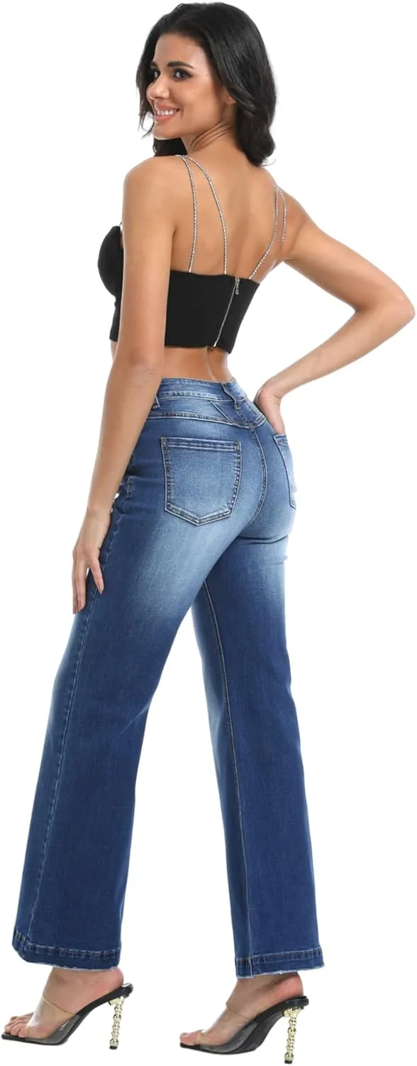 Women's Bell Bottom Jeans High Waisted Stretchy Curvy Flare Denim Pants