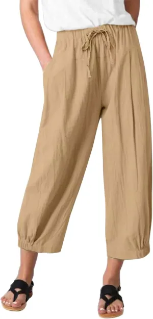 Womens Capri Pants Wide Leg Crop Pants Loose Comfy Drawstring Lounge Yoga Capris Paper Bag Pants with Pockets