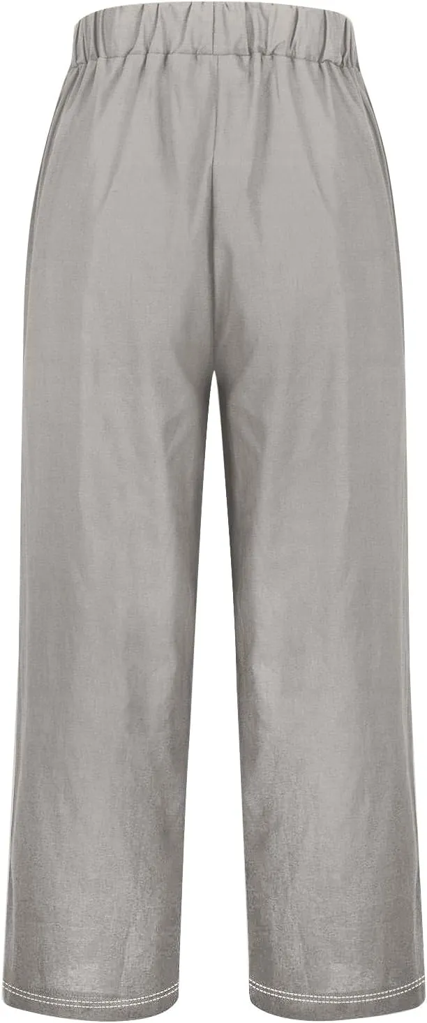 Womens Casual Cotton Linen Pants and Pants with Pocket Long Pants Wide Leg Long Lounge Pant Trousers Lounge Sets for