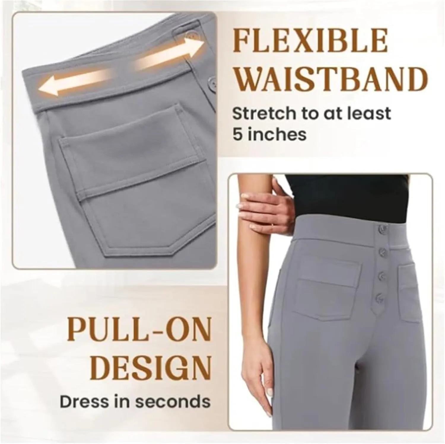 Women's Casual High Waist Stretch Pants,Tummy Control Sailor Wide Leg Trouser Work Straight Leg Stretchy Pants