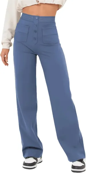 Women's Casual High Waist Stretch Pants,Tummy Control Sailor Wide Leg Trouser Work Straight Leg Stretchy Pants