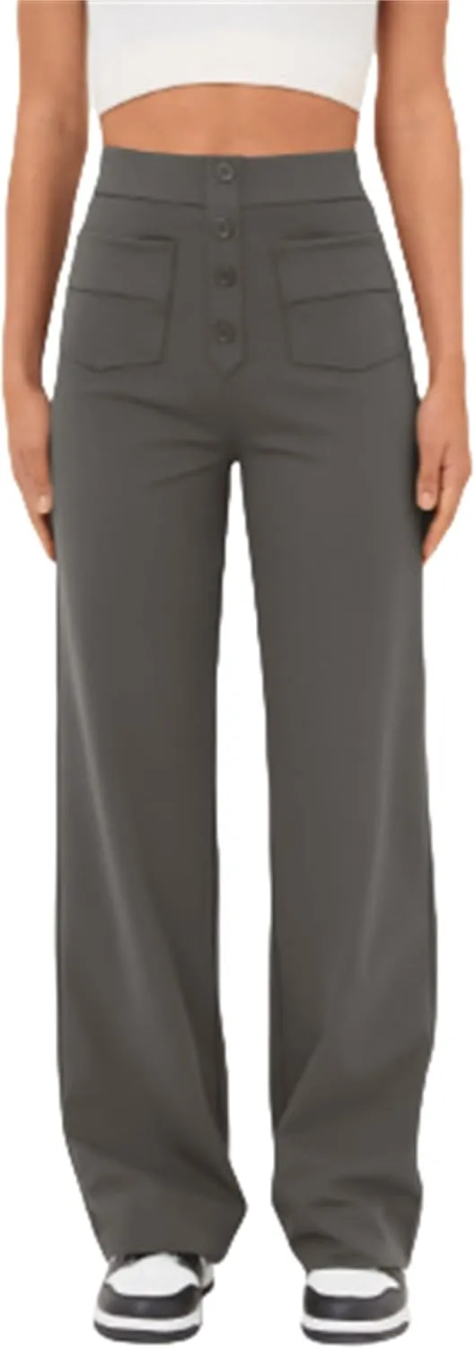 Women's Casual High Waist Stretch Pants,Tummy Control Sailor Wide Leg Trouser Work Straight Leg Stretchy Pants