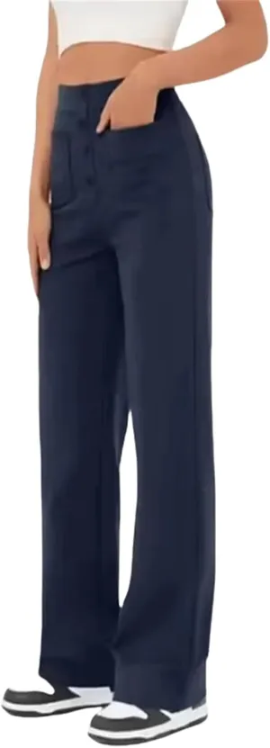 Women's Casual High Waist Stretch Pants,Tummy Control Sailor Wide Leg Trouser Work Straight Leg Stretchy Pants