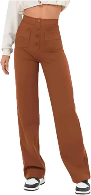 Women's Casual High Waist Stretch Pants,Tummy Control Sailor Wide Leg Trouser Work Straight Leg Stretchy Pants