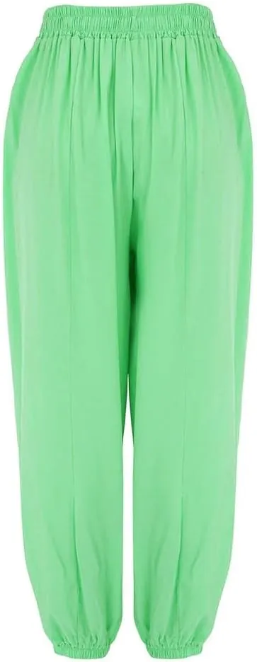 Women's Cotton Linen Lantern Trousers Solid Low-Waisted Relax Fit Pant Elastic Drawstring Wide Leg Pants for Causal