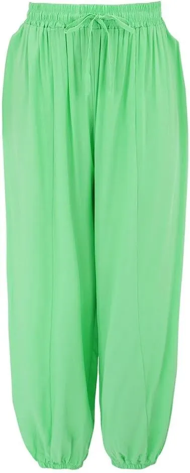 Women's Cotton Linen Lantern Trousers Solid Low-Waisted Relax Fit Pant Elastic Drawstring Wide Leg Pants for Causal