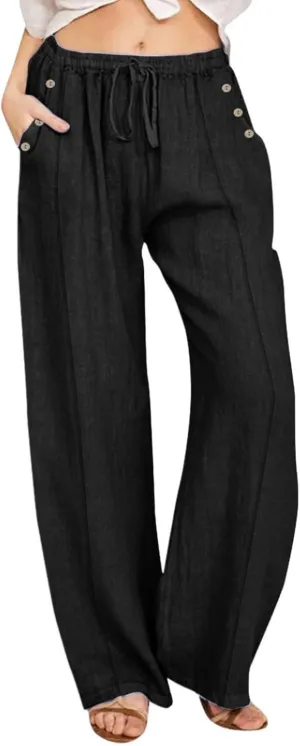Womens Cotton Linen Pants High Waisted Baggy Pants with Elastic Waist Relax Fit Lantern Trouser with Pockets