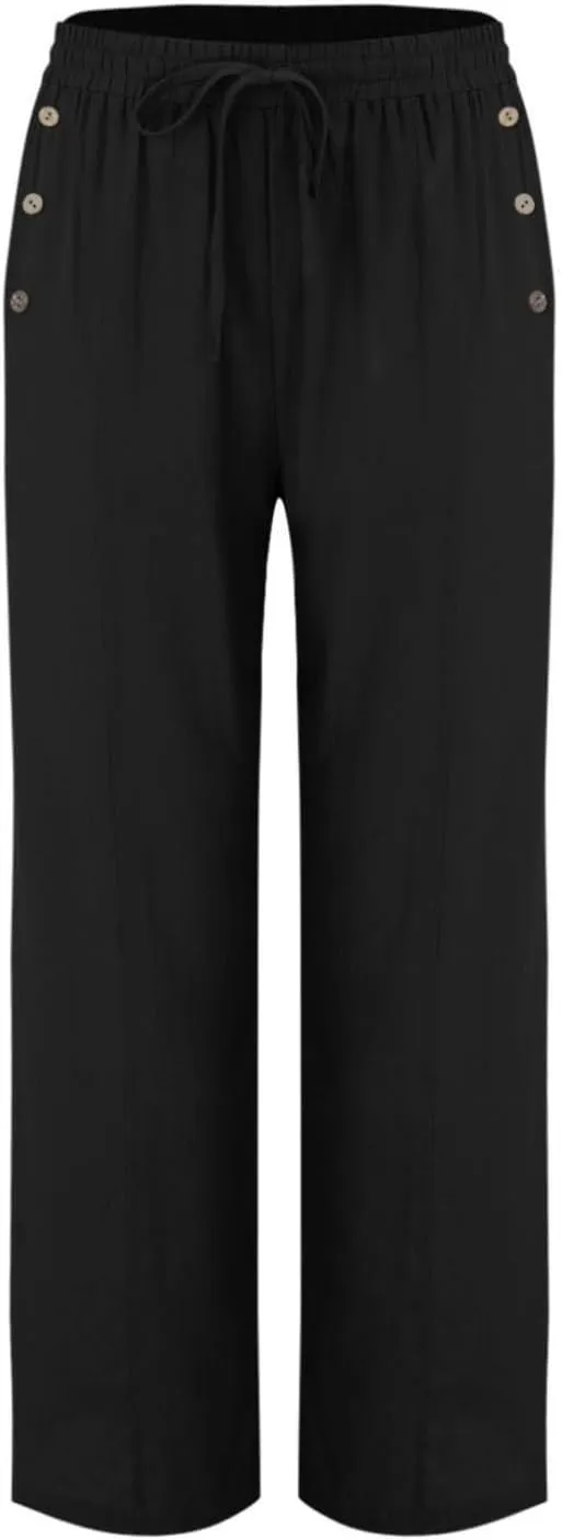 Womens Cotton Linen Pants High Waisted Baggy Pants with Elastic Waist Relax Fit Lantern Trouser with Pockets