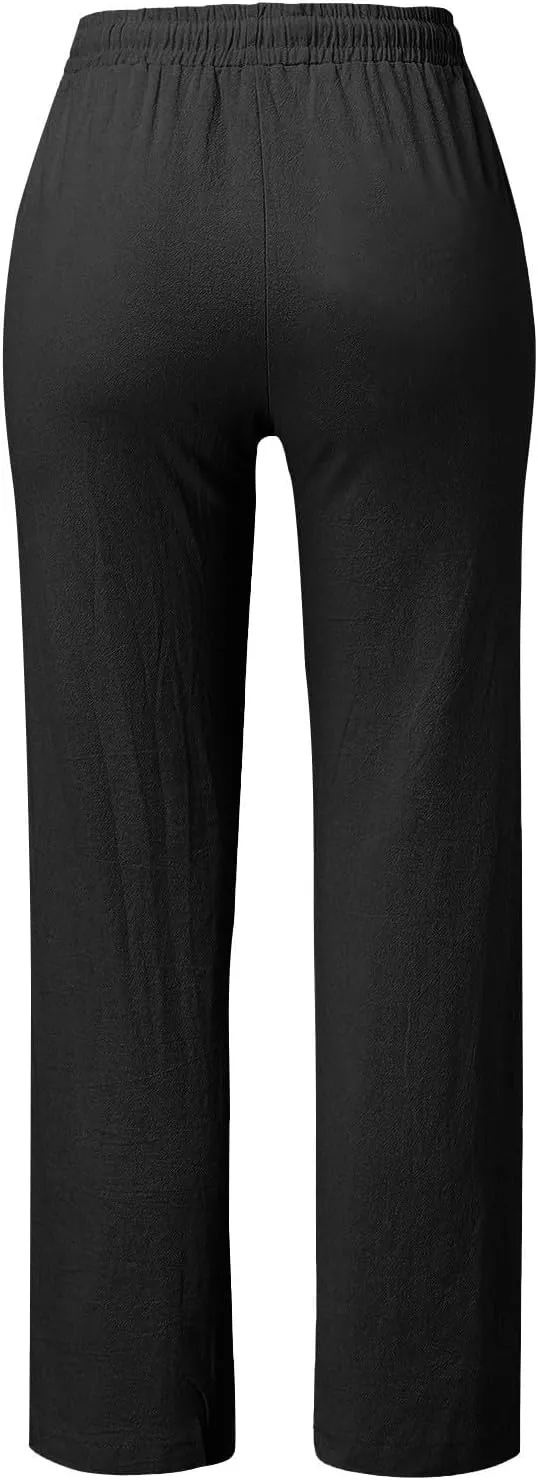 Women's Cotton Linen Summer Casual Loose Pants Low Waist Straight Loose Fit Trousers Trendy