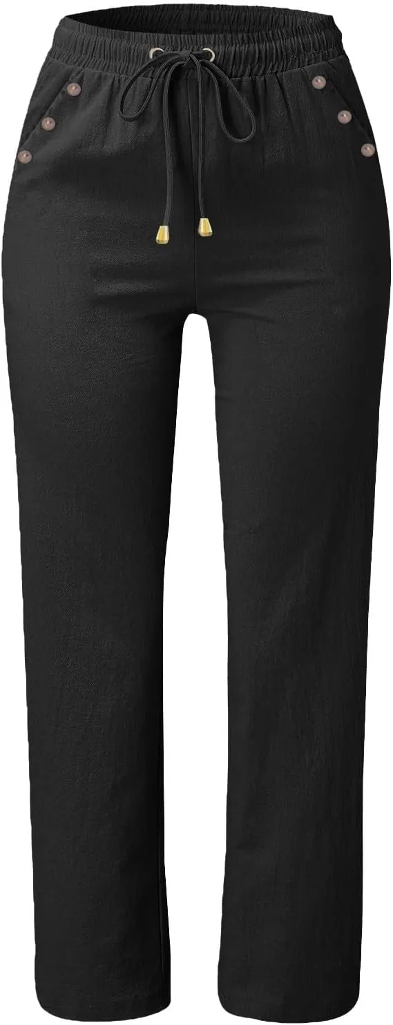 Women's Cotton Linen Summer Casual Loose Pants Low Waist Straight Loose Fit Trousers Trendy