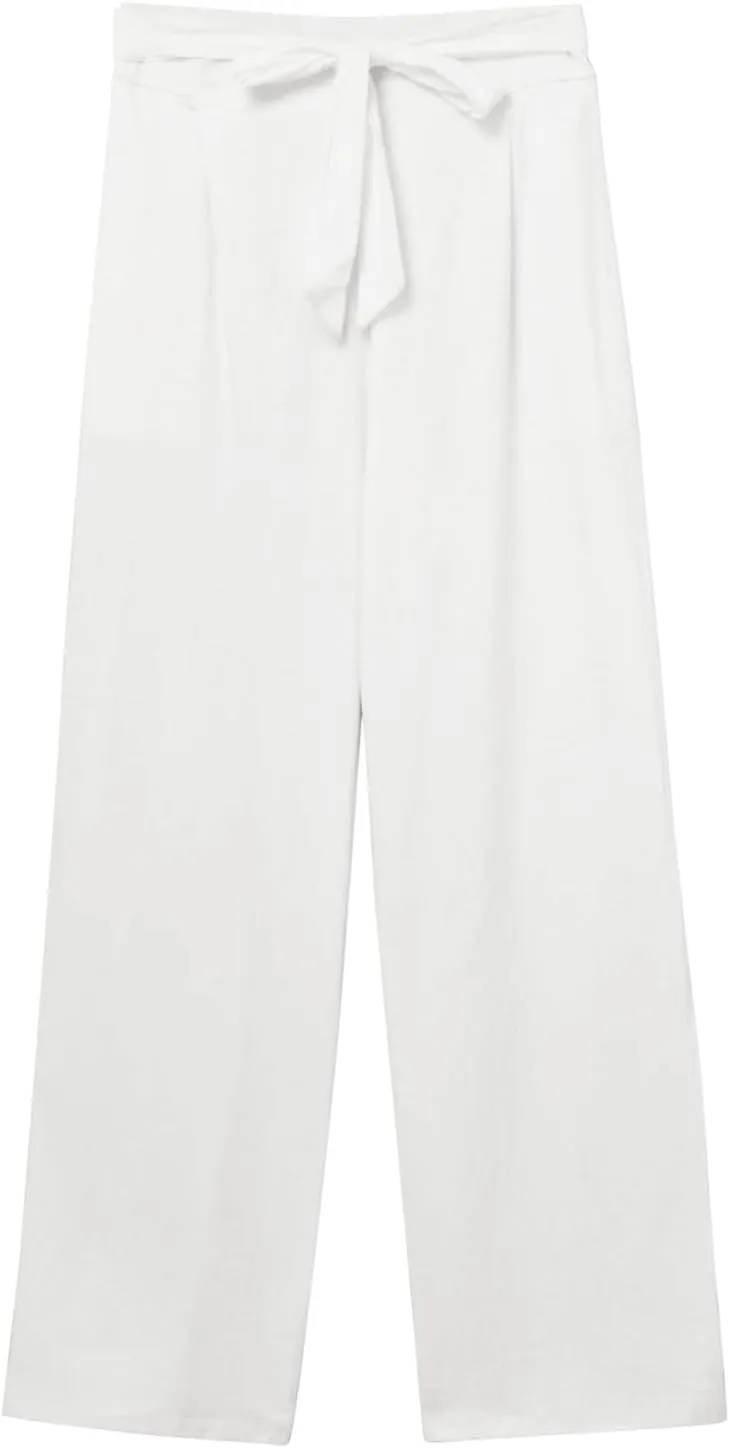 Women's Cotton Linen Summer Lightweigt Palazzo Pants Low Waist Wide Leg Loose Fit Pants Travel