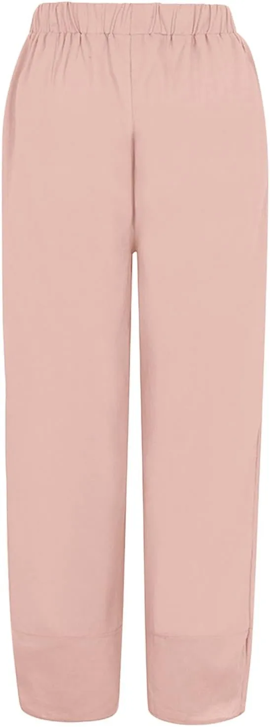 Women's Cotton Linen Summer Split Flowy Pant Trousers High Waist Straight Slim Fit Palazzo Lounge Pants Office