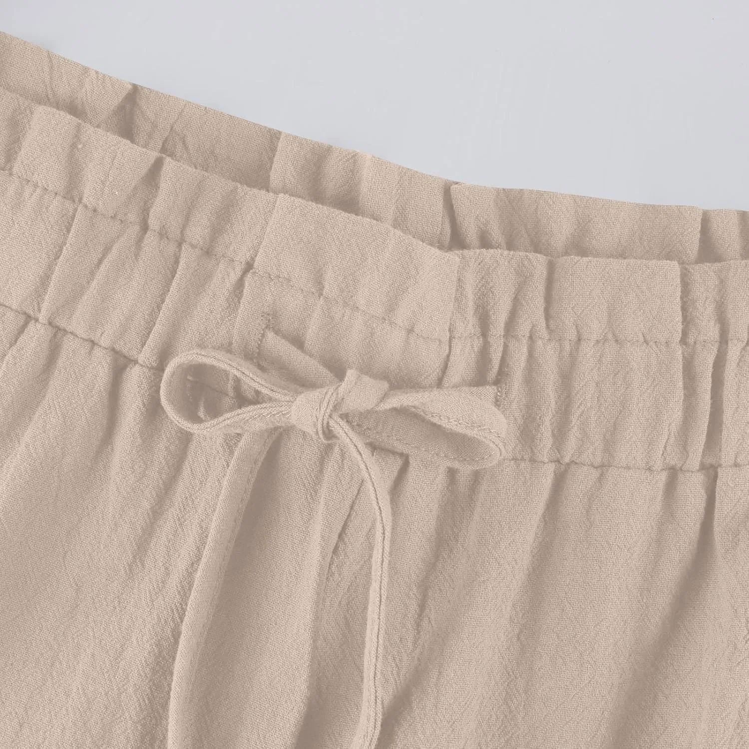 Women's Cropped Linen Wide Leg Pants Solid Color High Waist Drawstring Casual Summer Beach Trousers with Pockets 2025