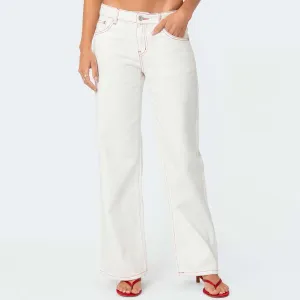 Women's Denim Pants Petite Flat Front Straight Leg Distressed Jeans High Waisted Lounge Trousers Pants with Pockets