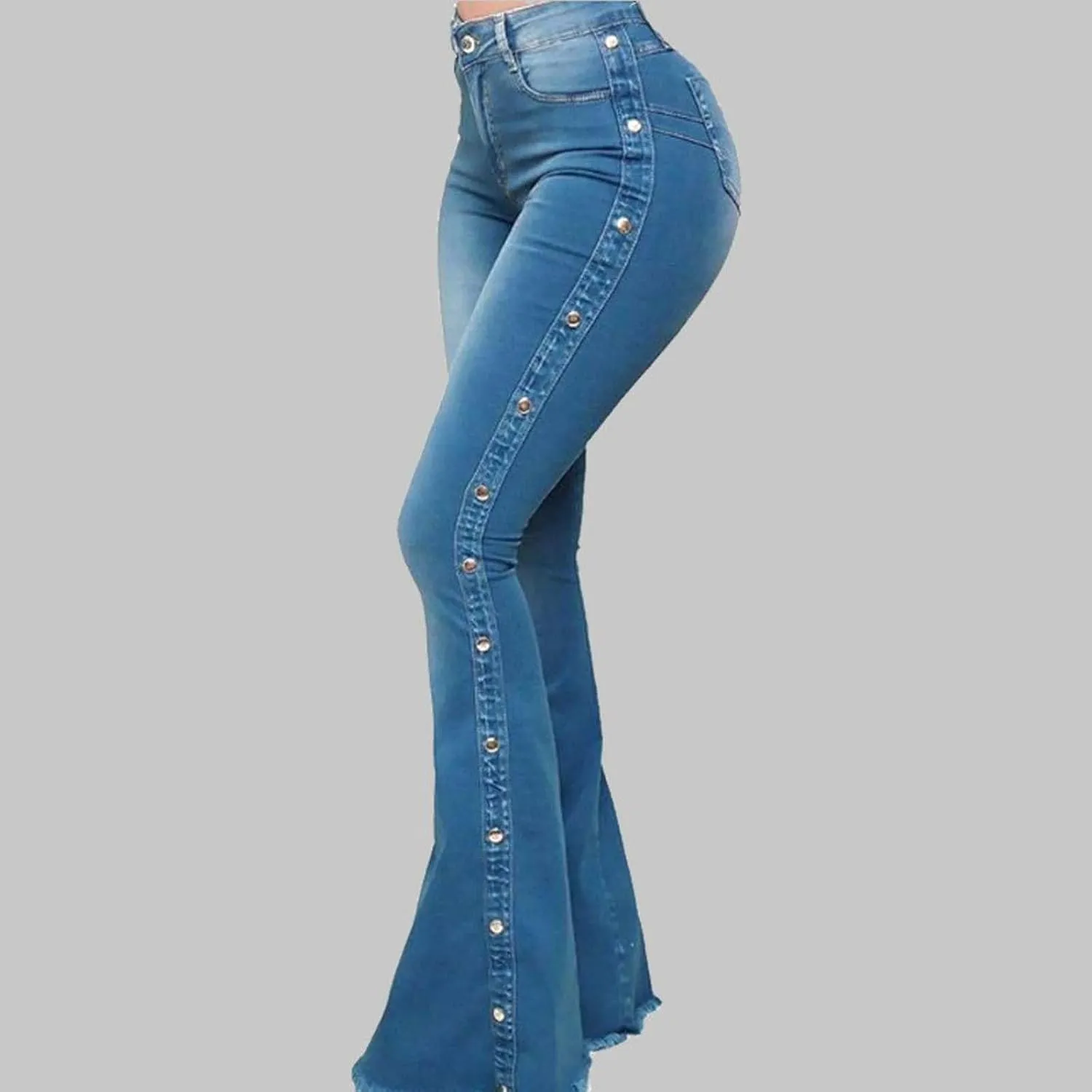Womens Denim Pants Trendy High Waisted Washed Distressed Jeans Vintage Bootcut Stretchy Flared Pants 70s Disco Outfit