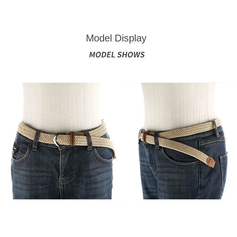 Women's Elastic Woven Elastic Pant Belt Men's and Women's Korean-Style Pin Buckle Student Thin Belt
