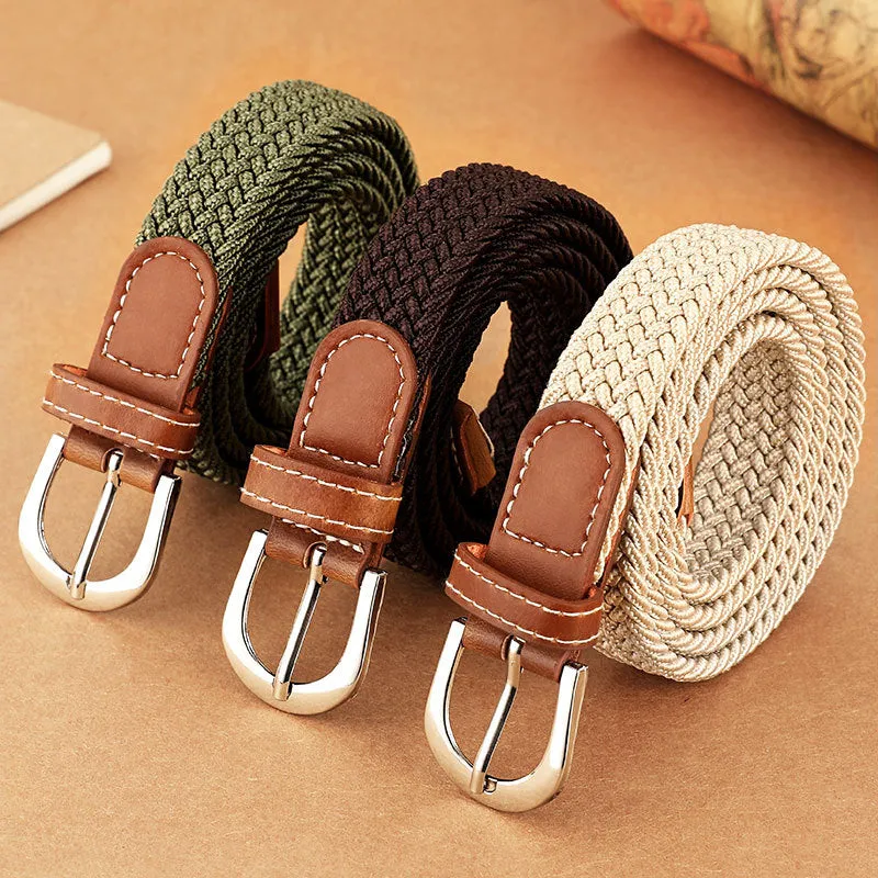Women's Elastic Woven Elastic Pant Belt Men's and Women's Korean-Style Pin Buckle Student Thin Belt