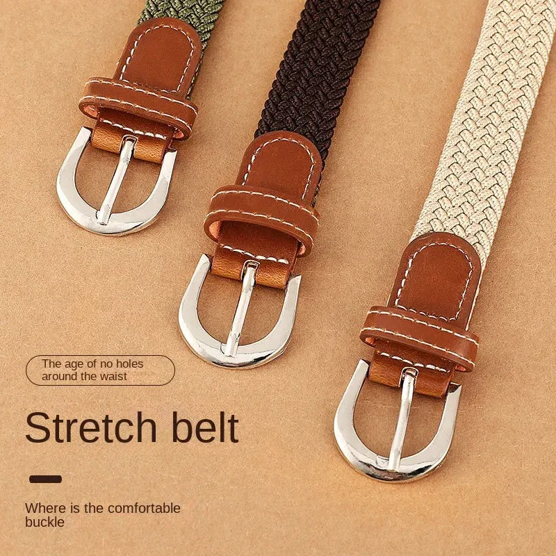 Women's Elastic Woven Elastic Pant Belt Men's and Women's Korean-Style Pin Buckle Student Thin Belt